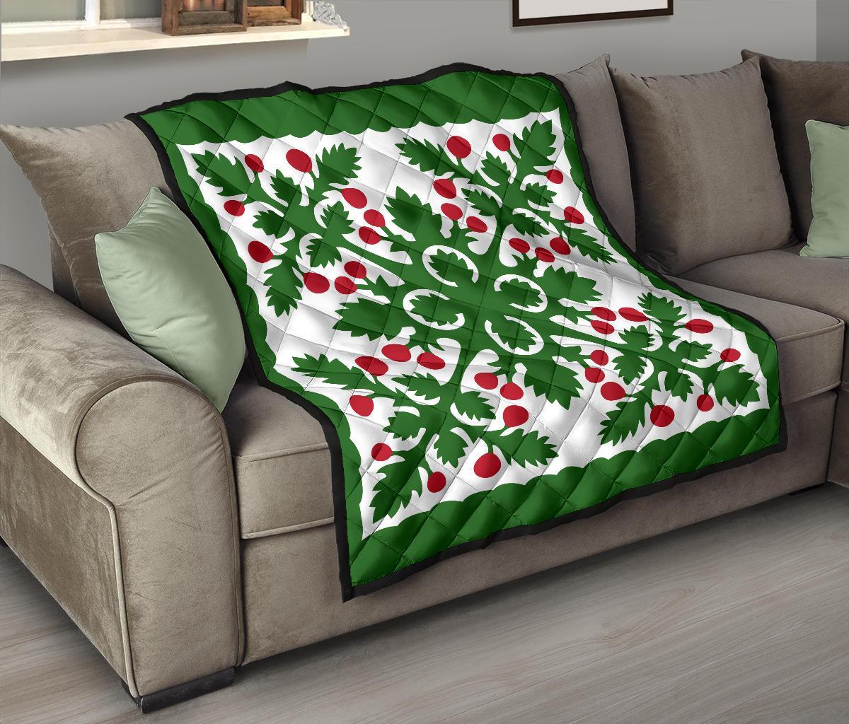 Hawaiian Fresh Fruit Tropical Pattern Premium Quilt - Green - Argu Style - AH - Polynesian Pride