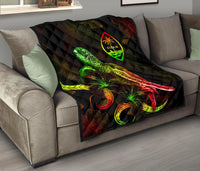 Guam Polynesian Premium Quilt - Turtle With Blooming Hibiscus Reggae - Polynesian Pride