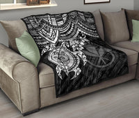 Hawaii Polynesian Premium Quilt - Kanaka Maoli & White Turtle Hibiscus - Polynesian Pride