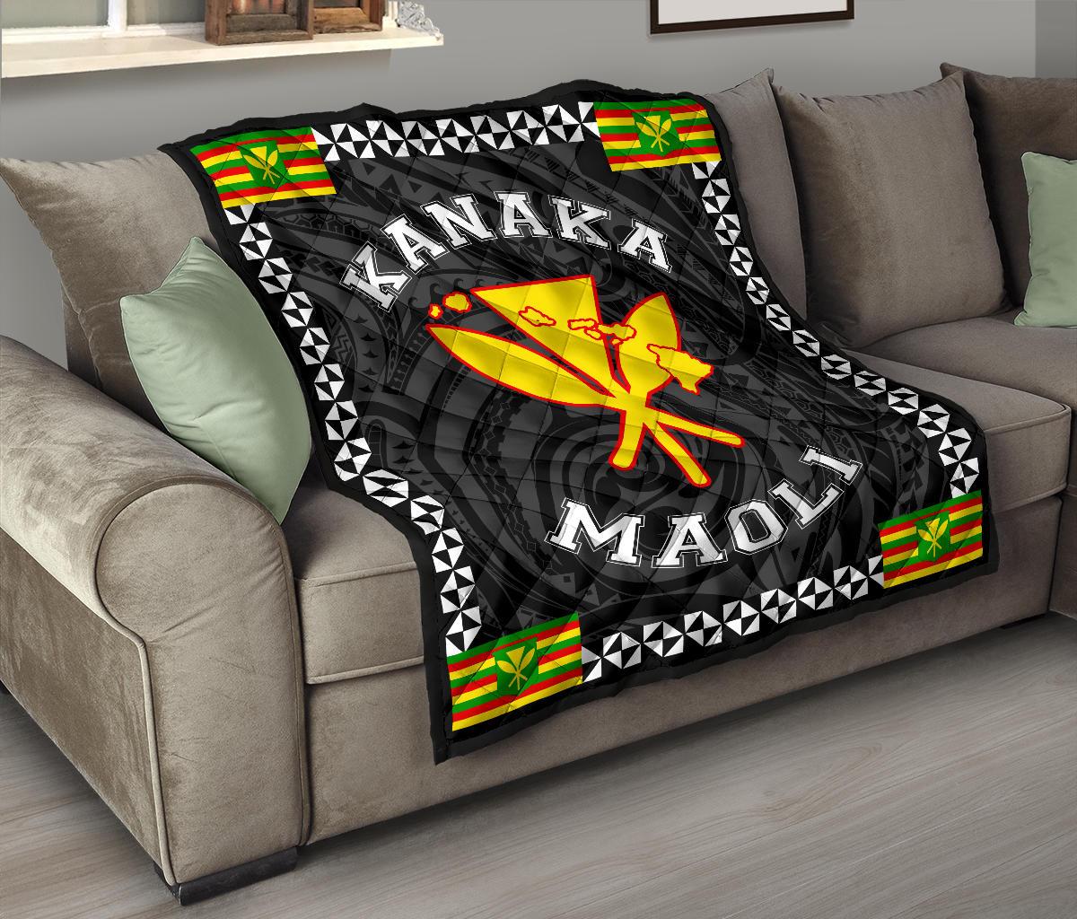 Kanaka Maoli Flag Polynesian Premium Quilt White - Love Style Premium Quilt White - Polynesian Pride
