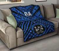 Fiji Premium Quilt - Fiji Seal With Polynesian Tattoo Style (Blue) - Polynesian Pride