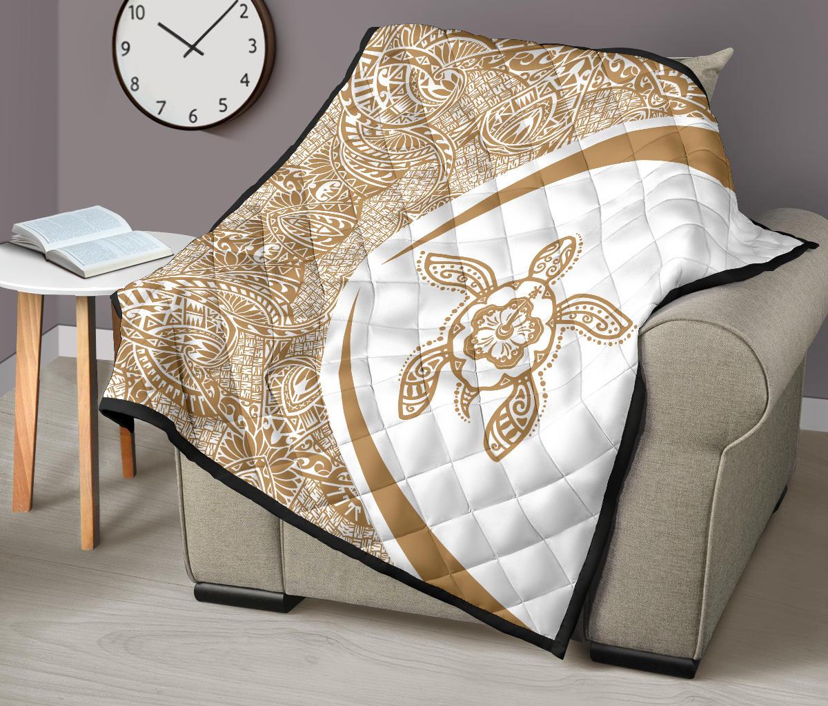 Hawaii Turtle Polynesian White Premium Quilt - Circle Style - Polynesian Pride