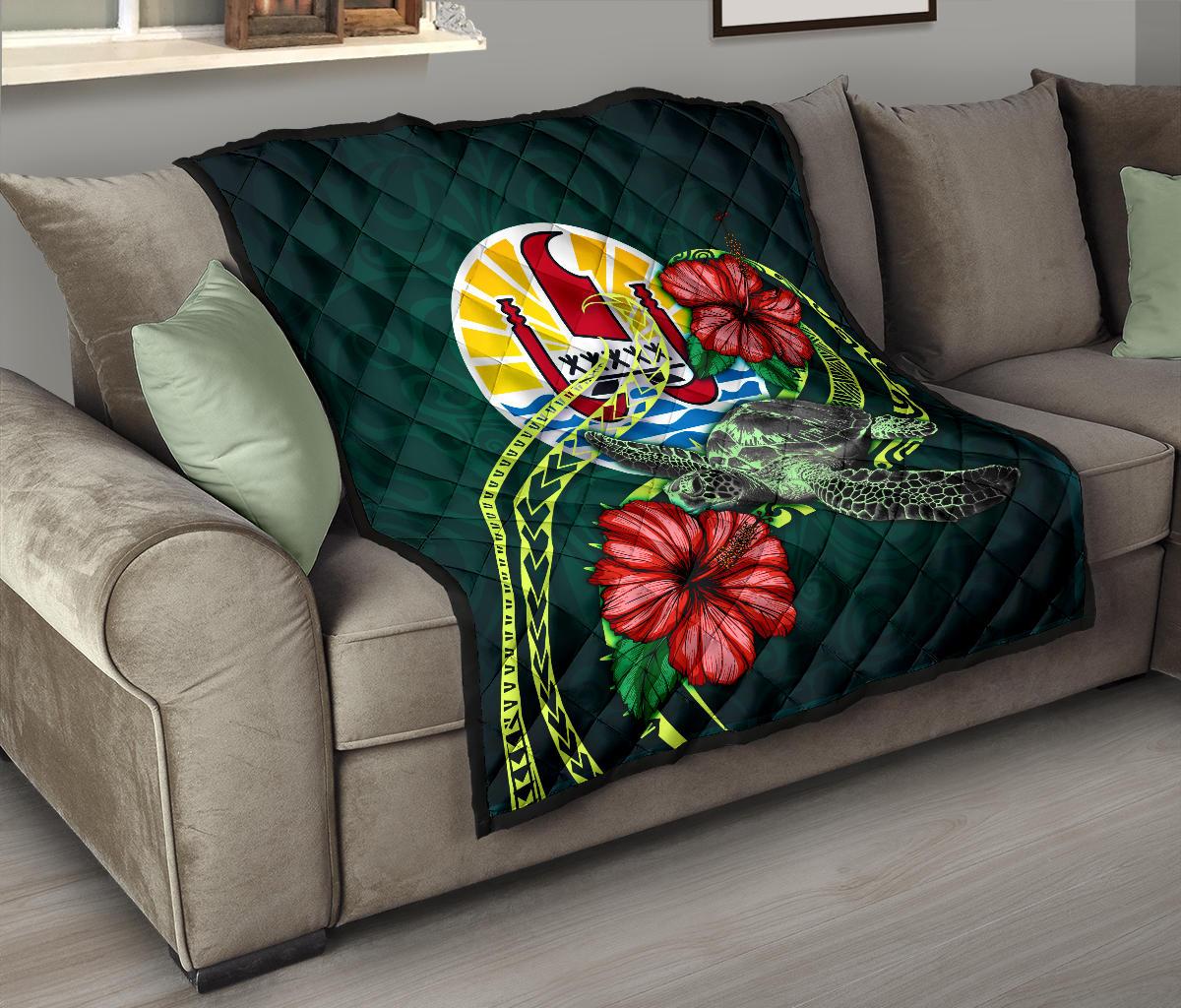 Tahiti Polynesian Premium Quilt - Green Turtle Hibiscus - Polynesian Pride