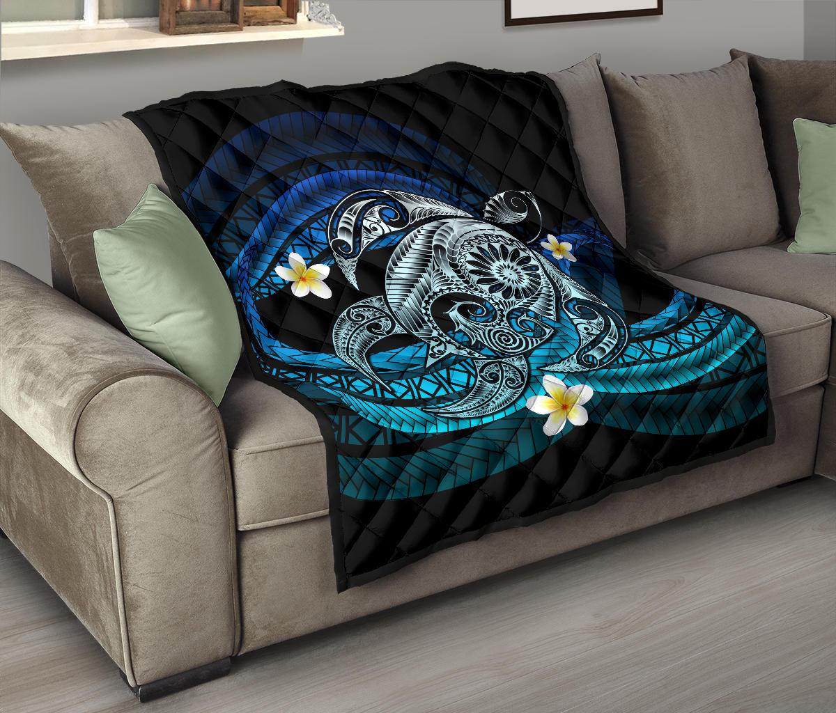 Hawaii Turtle Plumeria Polynesian Premium Quilt - Mela Style - Polynesian Pride