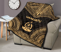 Vanuatu Premium Quilt - Vanuatu Coat Of Arms Polynesian Chief Gold Version - Polynesian Pride