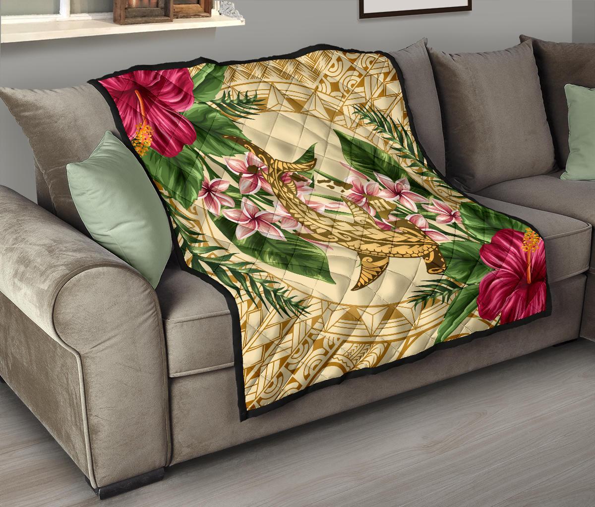 Hawaii Premium Quilt - Hammerhead Shark Premium Quilt Strong Pattern Hibiscus Plumeria AH - Polynesian Pride