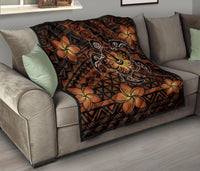 Hawaii Mix Polynesian Turtle Plumeria Premium Quilt - AH - Nick Style - Orange - Polynesian Pride