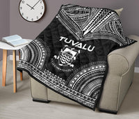 Tuvalu Premium Quilt - Tuvalu Coat Of Arms Polynesian Chief Black Version - Polynesian Pride