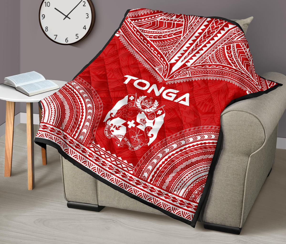 Tonga Premium Quilt - Tonga Coat Of Arms Polynesian Chief Red Version - Polynesian Pride