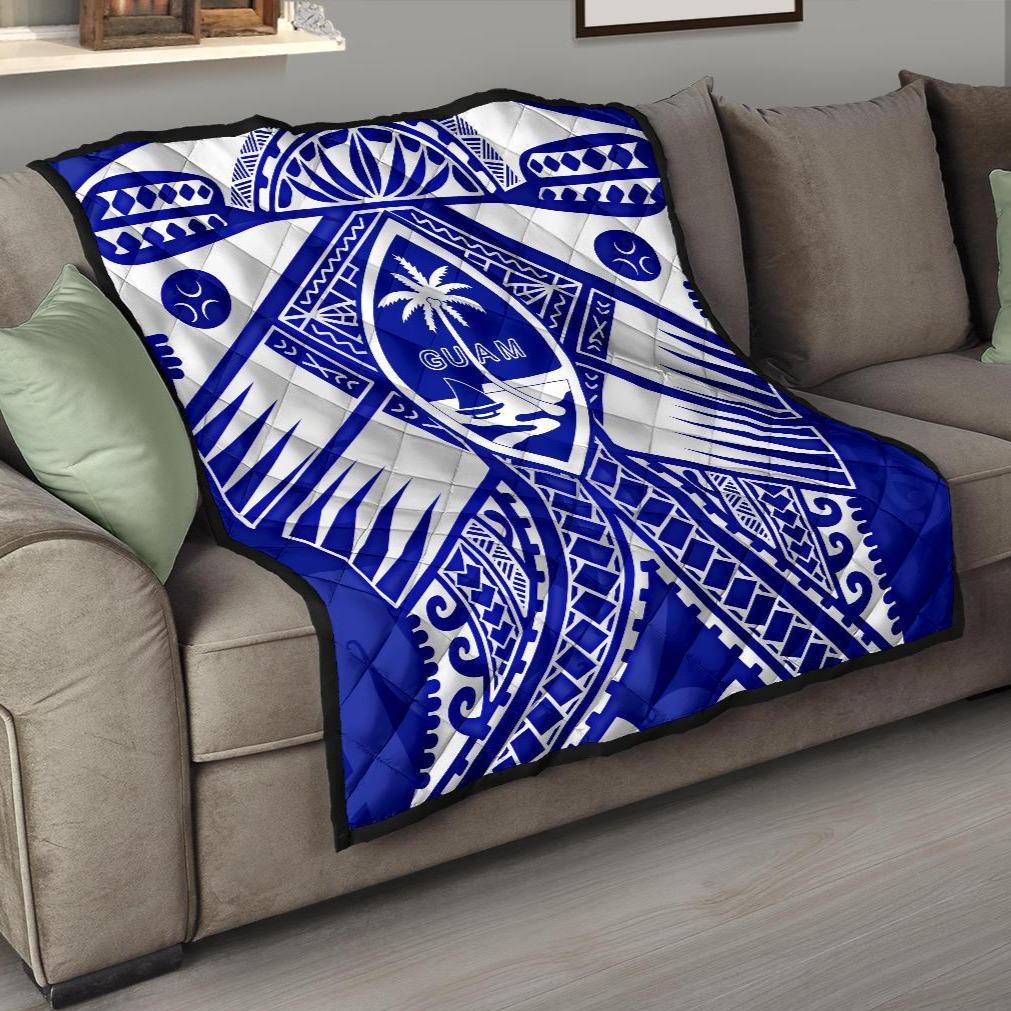 Guam Polynesian Premium Quilt - Guam White Seal with Polynesian Tattoo Ver 02 - Polynesian Pride