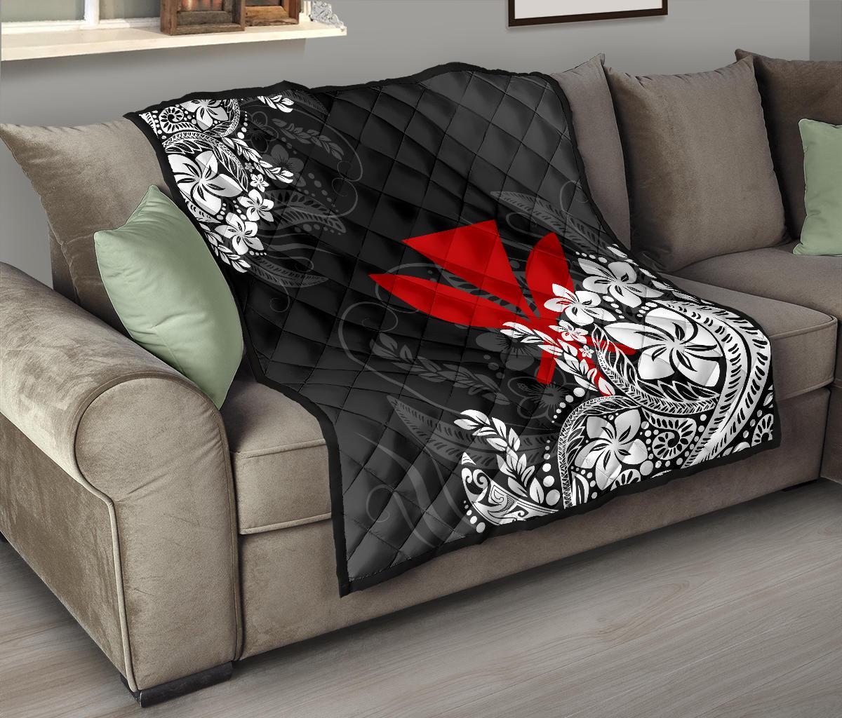 Hawaii Premium Quilt - Red Kanaka Maoli & White Hibiscus Style - Polynesian Pride