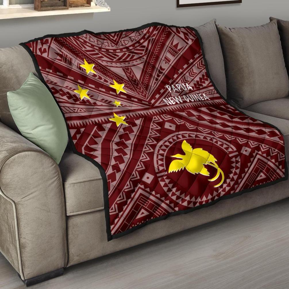 Papua New Guinea Premium Quilt - Flag With Polynesian Patterns (Red) Red - Polynesian Pride