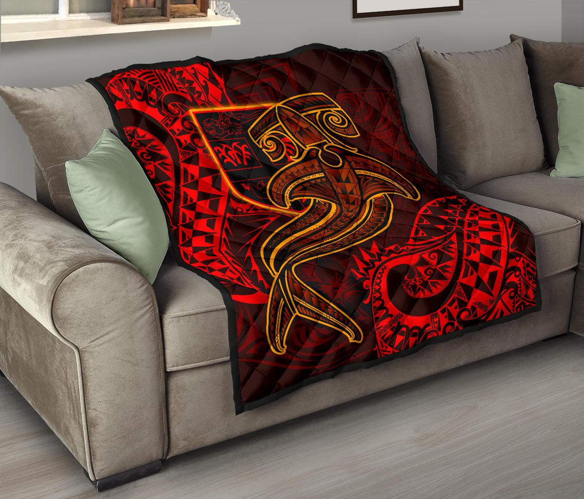 Fiji Premium Quilt - Red Shark Polynesian Tattoo - Polynesian Pride
