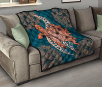 Hawaii Polynesian Turtle Hibiscus Premium Quilt - Orange - Polynesian Pride