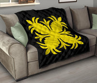 Hawaiian Premium Quilt Royal Pattern - Black And Yellow - A2 Style - Polynesian Pride