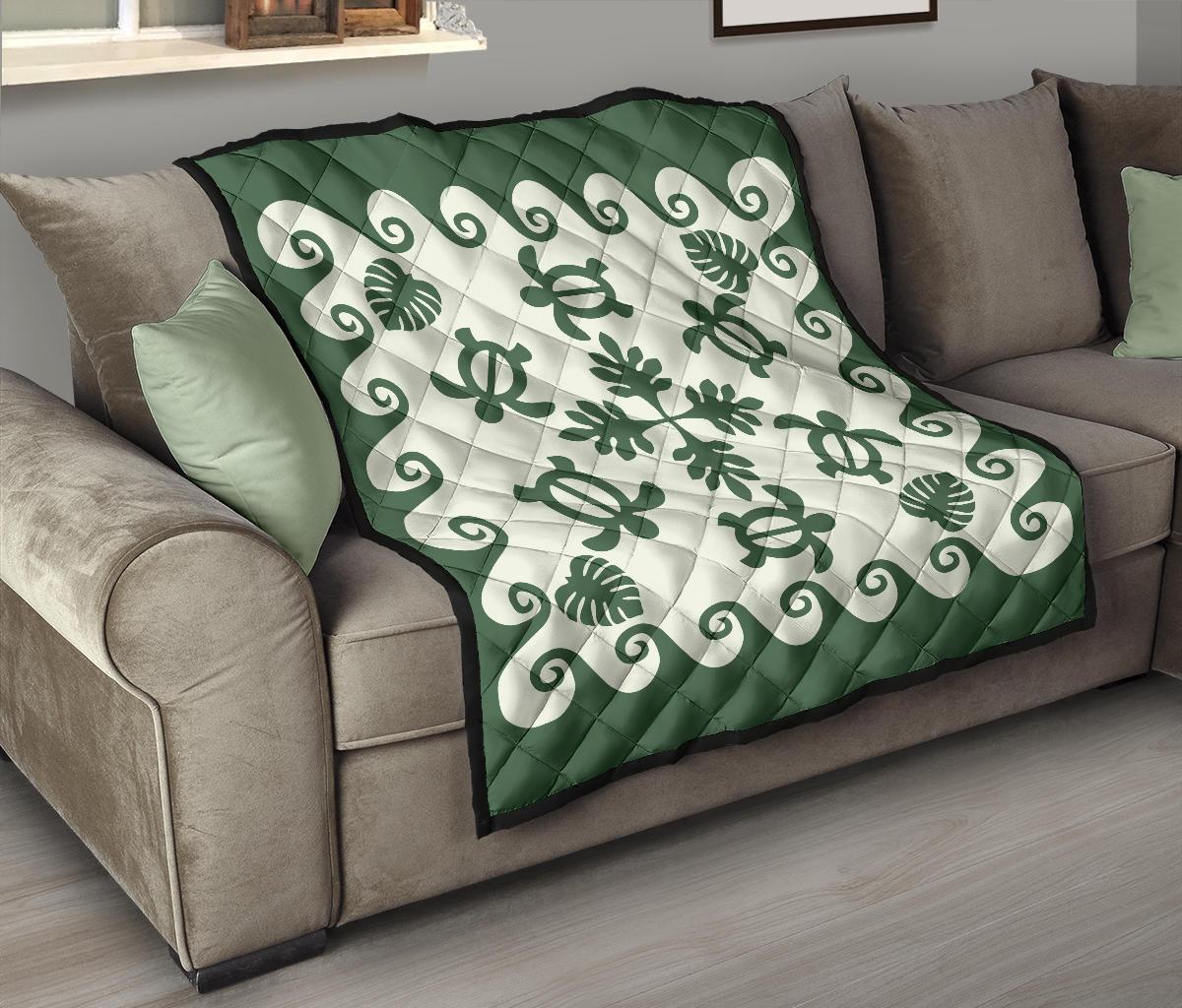 Hawaiian Premium Quilt Tropical Turtle Pattern - Green - Polynesian Pride
