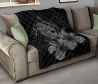 Hawaii Hibiscus Premium Quilt - Turtle Map - Gray AH - Polynesian Pride