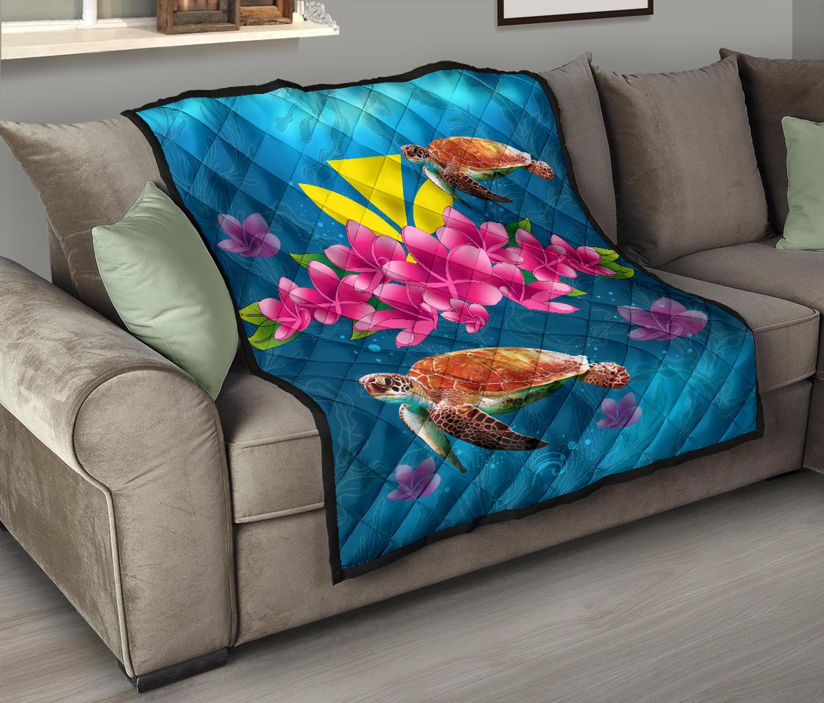 Hawaii Plumeria Kanaka Turtle Sea Premium Quilt - Polynesian Pride