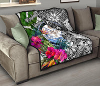 Marshall Islands Premium Quilt White - Turtle Plumeria Banana Leaf Crest - Polynesian Pride