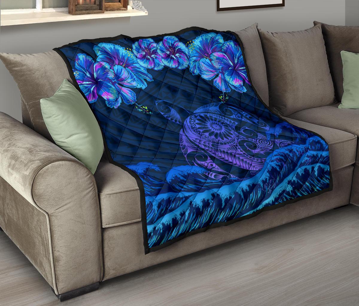 Hawaiian Turtle Hibiscus Polynesian - Premium Quilt - Lucy Style - Polynesian Pride