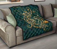 Hawaii Triple Marble Turtle Polynesian Hibiscus Premium Quilt - AH - Benjamin Style - Green - Polynesian Pride