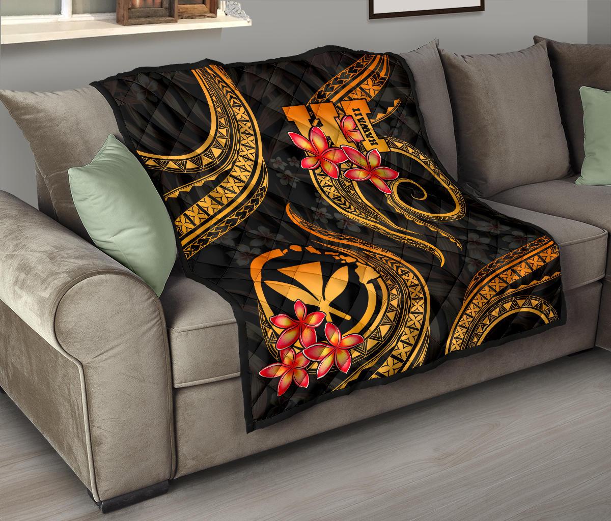 Polynesian Hawaii Premium Quilt - Gold Plumeria - Polynesian Pride
