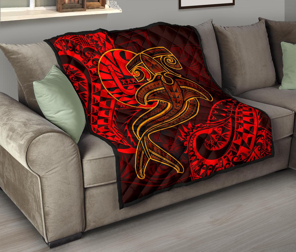 Tahiti Premium Quilt - Red Shark Polynesian Tattoo - Polynesian Pride
