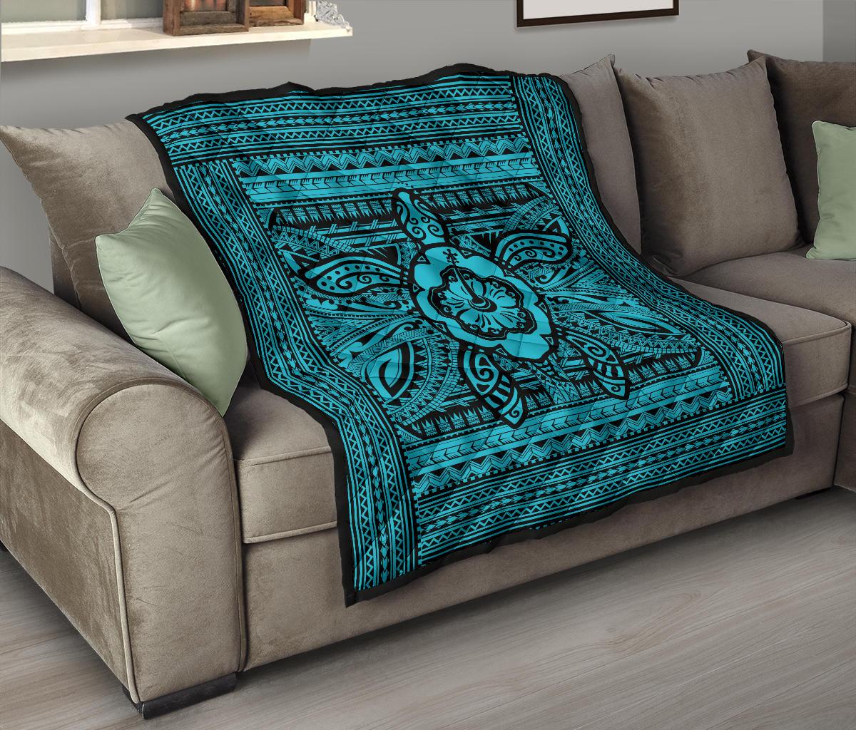 Hawaii Polyensian Turtle Premium Quilt Blue - Polynesian Pride