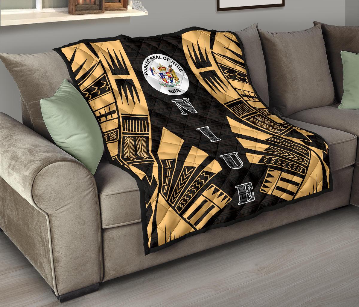 Niue Premium Quilt - Niue Seal Polynesian Gold Tattoo - Polynesian Pride