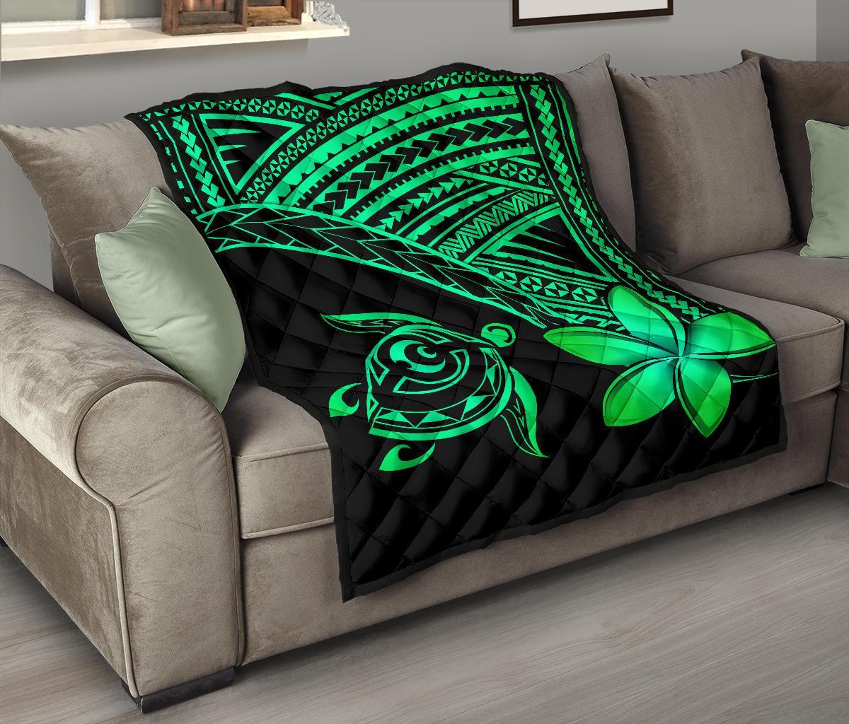 Hawaii Quilt - Hawaii Turtle Plumeria Quilt Green - Polynesian Pride