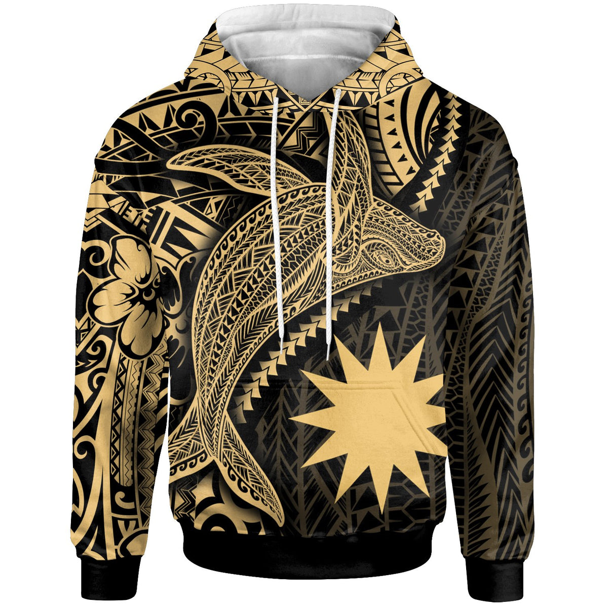 Nauru Hoodie Humpback Whale & Coat of Arms Gold Unisex Gold - Polynesian Pride