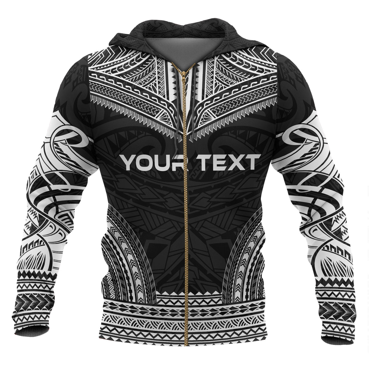Papua New Guinea Polynesian Chief Custom Zip up Hoodie Black Version - Polynesian Pride