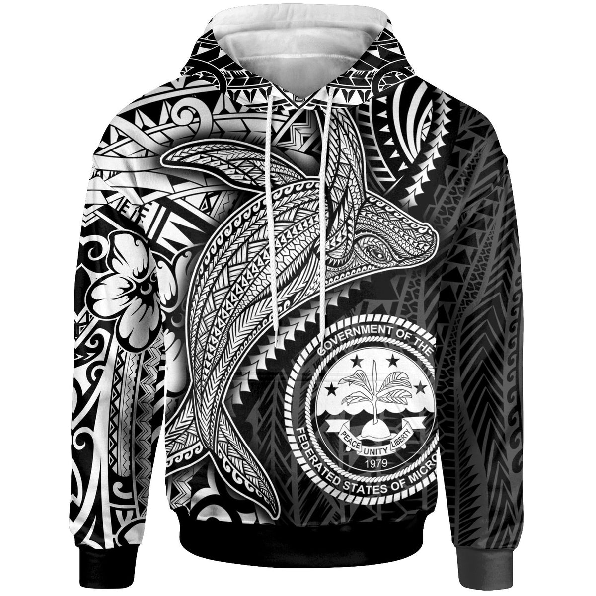 Federated States of Micronesia Hoodie Humpback Whale & Coat of Arms White Unisex White - Polynesian Pride