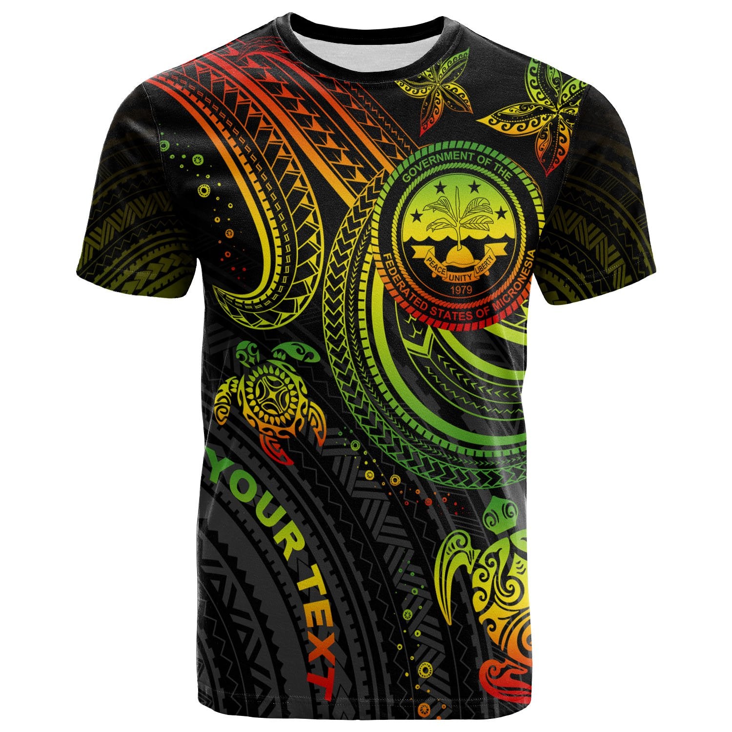 Federated States of Micronesia Custom T Shirt Coat of Arm with Reggae Turtle Unisex Art - Polynesian Pride