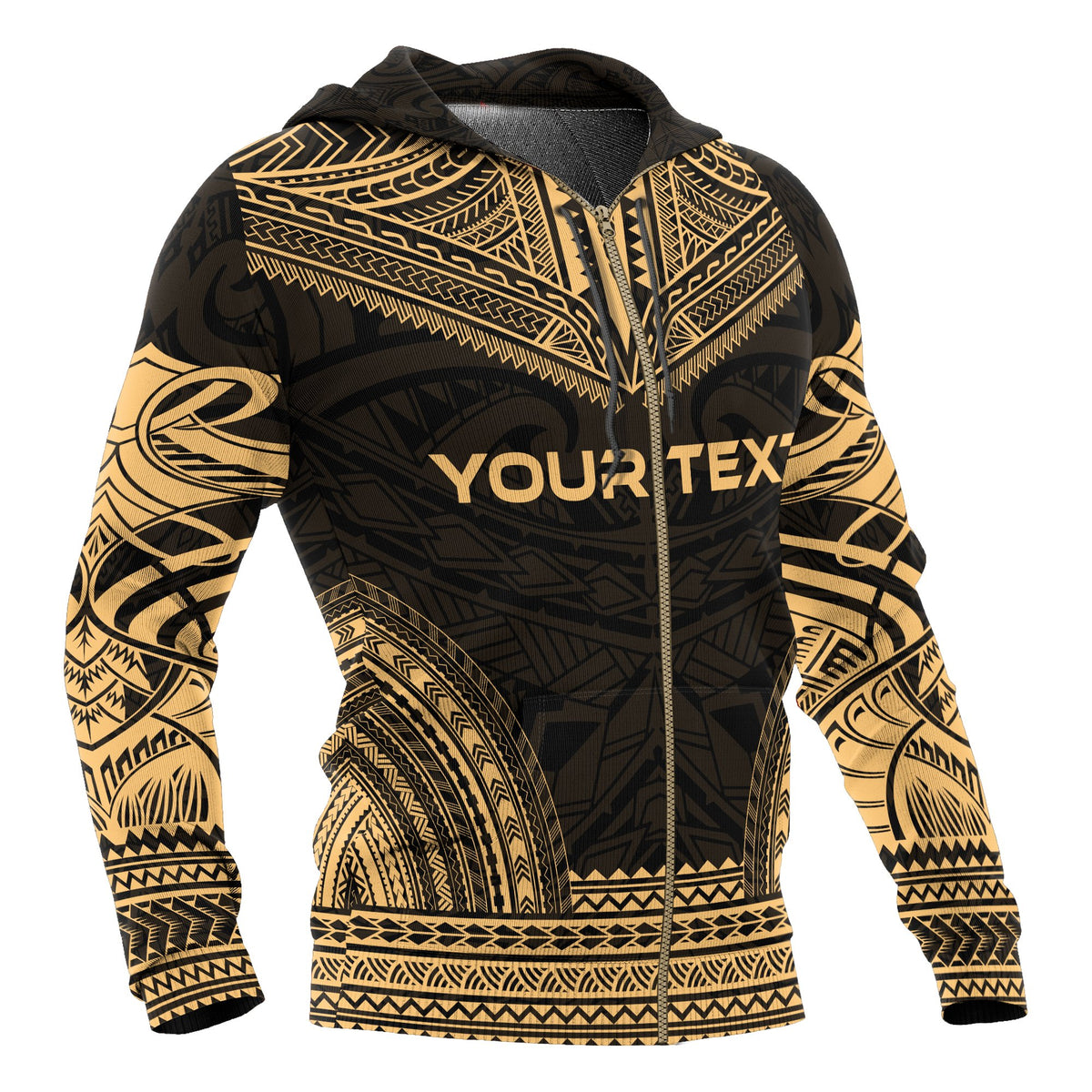Kosrae Polynesian Chief Custom Zip up Hoodie Gold Version - Polynesian Pride