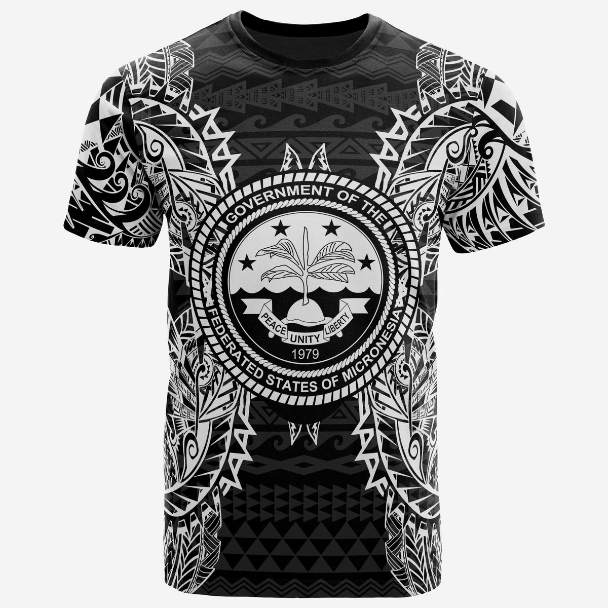 Federated States of Micronesian T Shirt FSM Seal Map Polynesian Tattoo White Black Unisex Black - Polynesian Pride