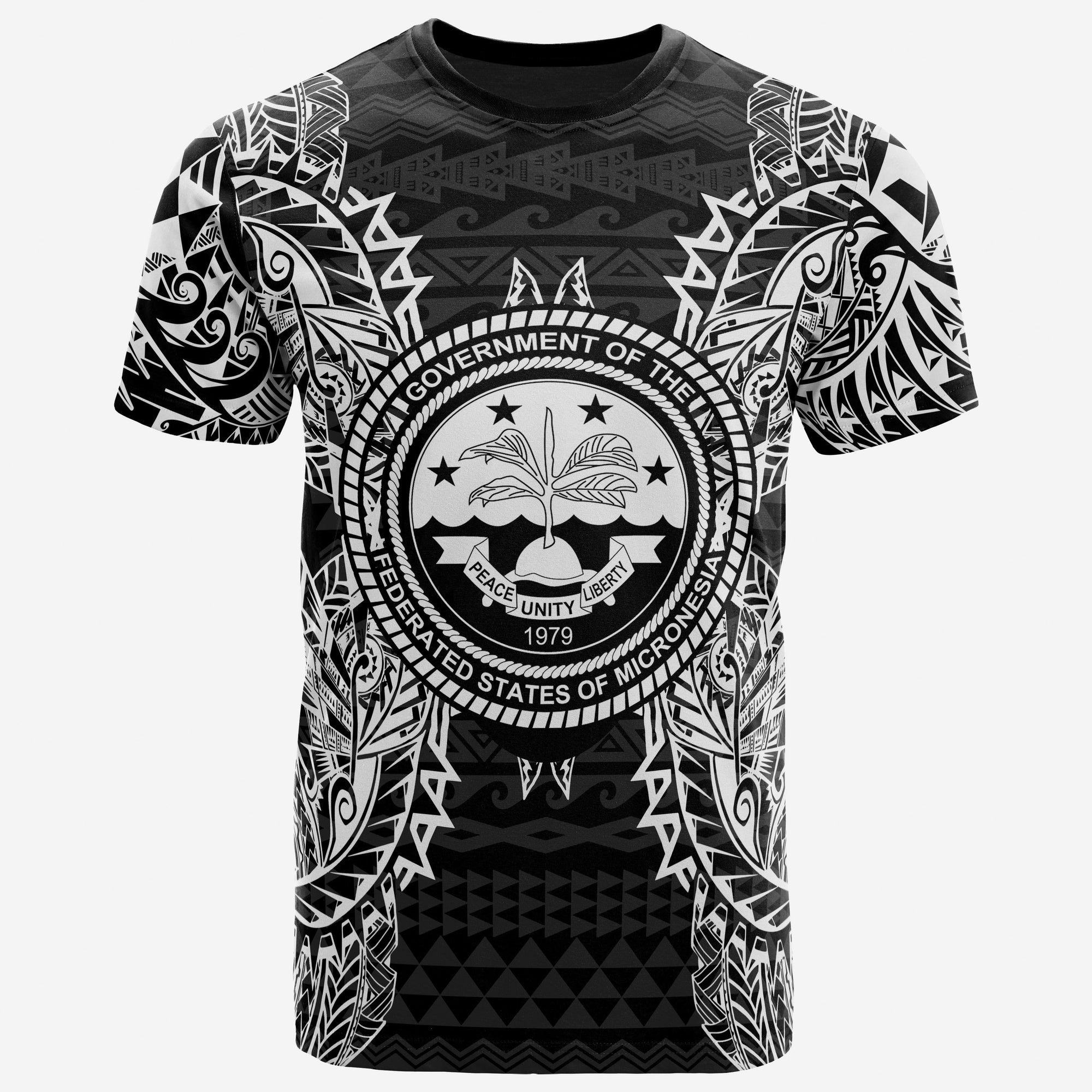 Federated States of Micronesian T Shirt FSM Seal Map Polynesian Tattoo White Black Unisex Black - Polynesian Pride