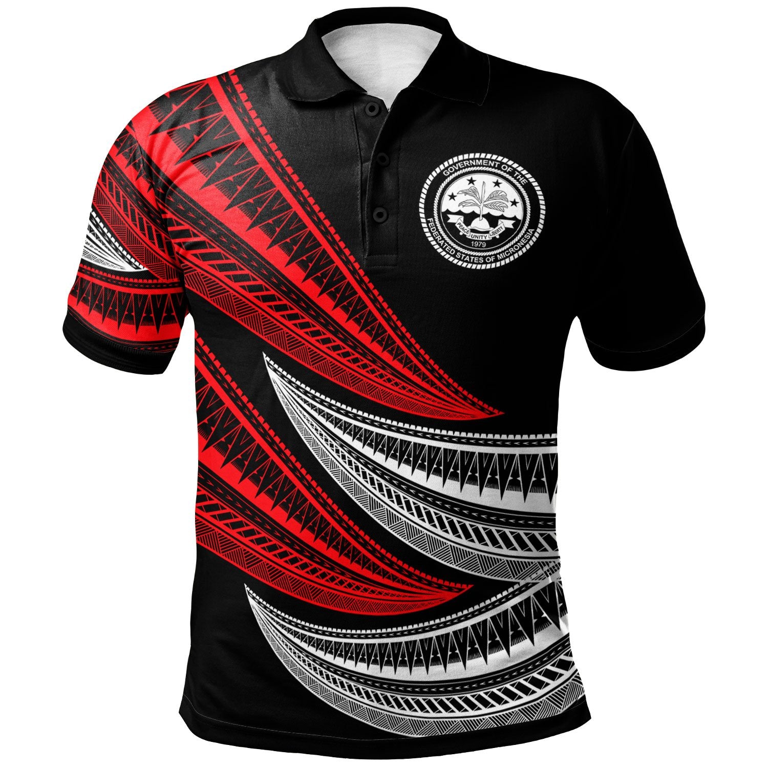 Federated States of Micronesia Custom Polo Shirt Wave Pattern Alternating Red Color Unisex Red - Polynesian Pride