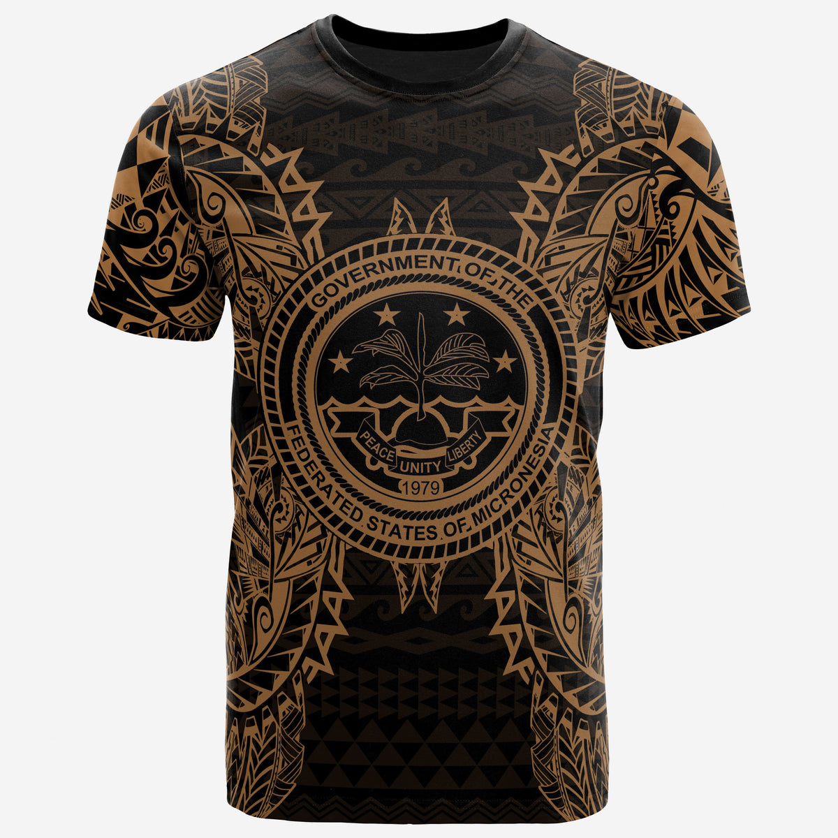 Federated States of Micronesian T Shirt F S M Seal Map Polynesian Tattoo Gold Unisex Gold - Polynesian Pride