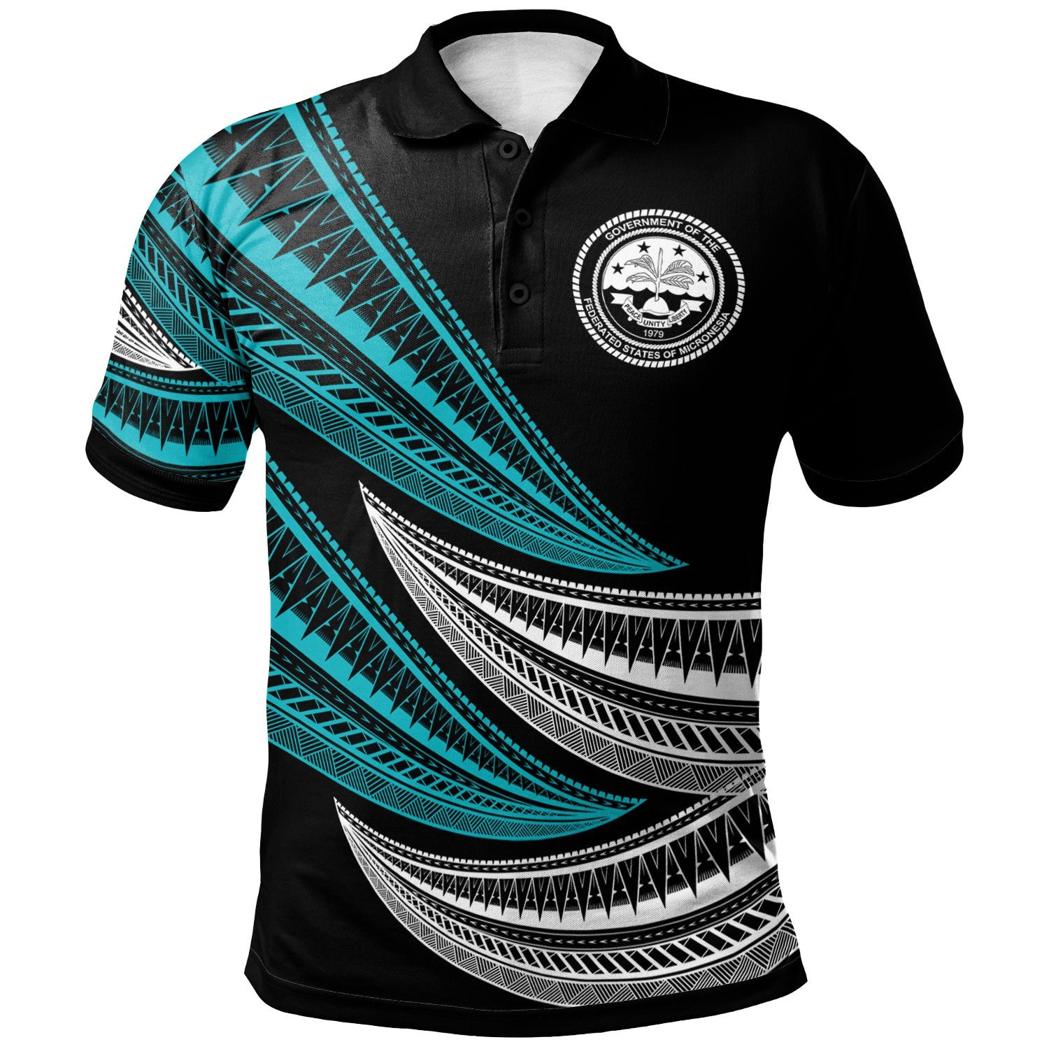 Federated States of Micronesia Custom Polo Shirt Wave Pattern Alternating Blue Color Unisex Blue - Polynesian Pride