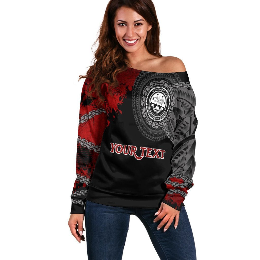 Federated States of Micronesia Polynesian Personalised Women's Off Shoulder Sweater - Polynesian Chain Style Black - Polynesian Pride