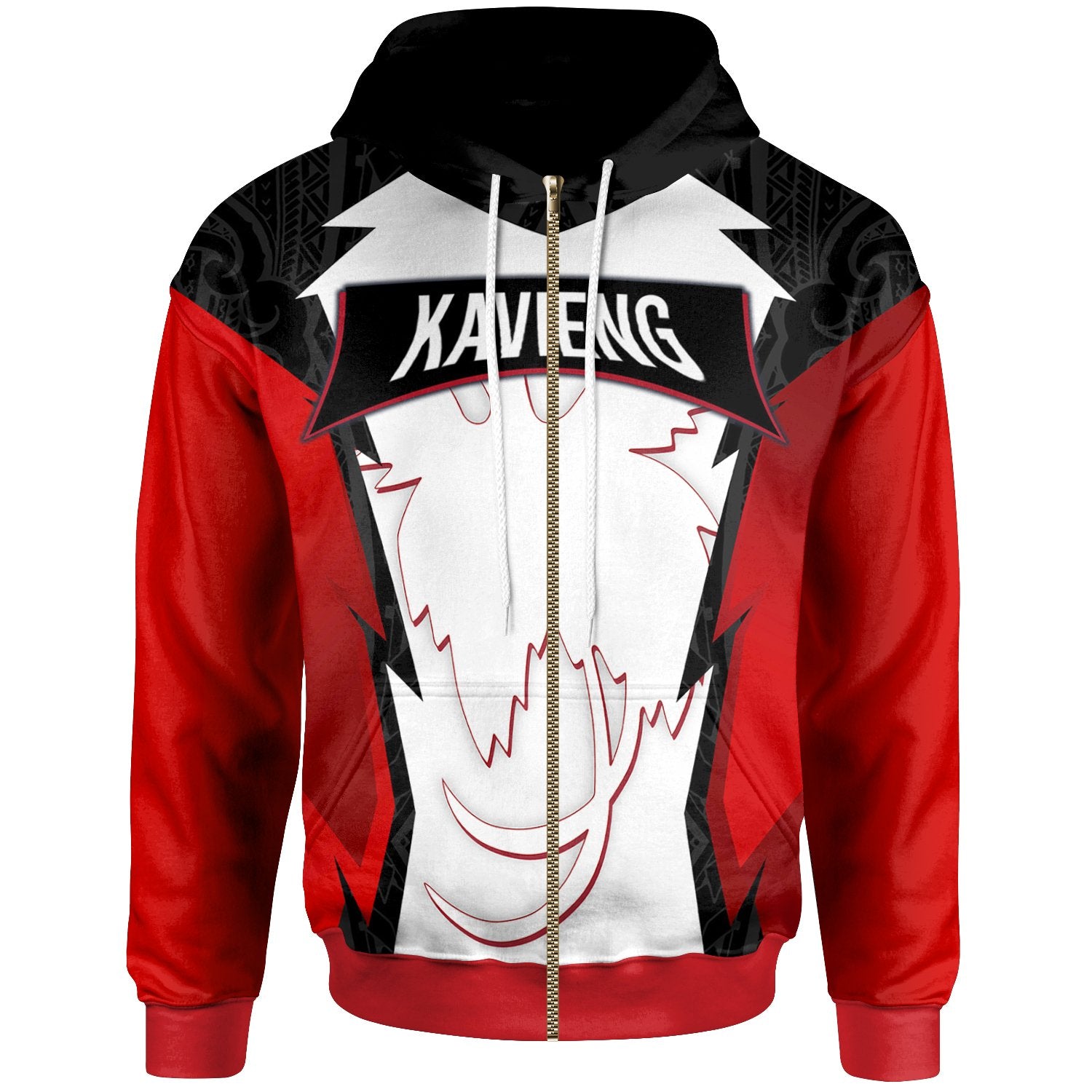 Papua New Guinea Zip Hoodie Kavieng PNG Coat of Arms Unisex Red Black - Polynesian Pride