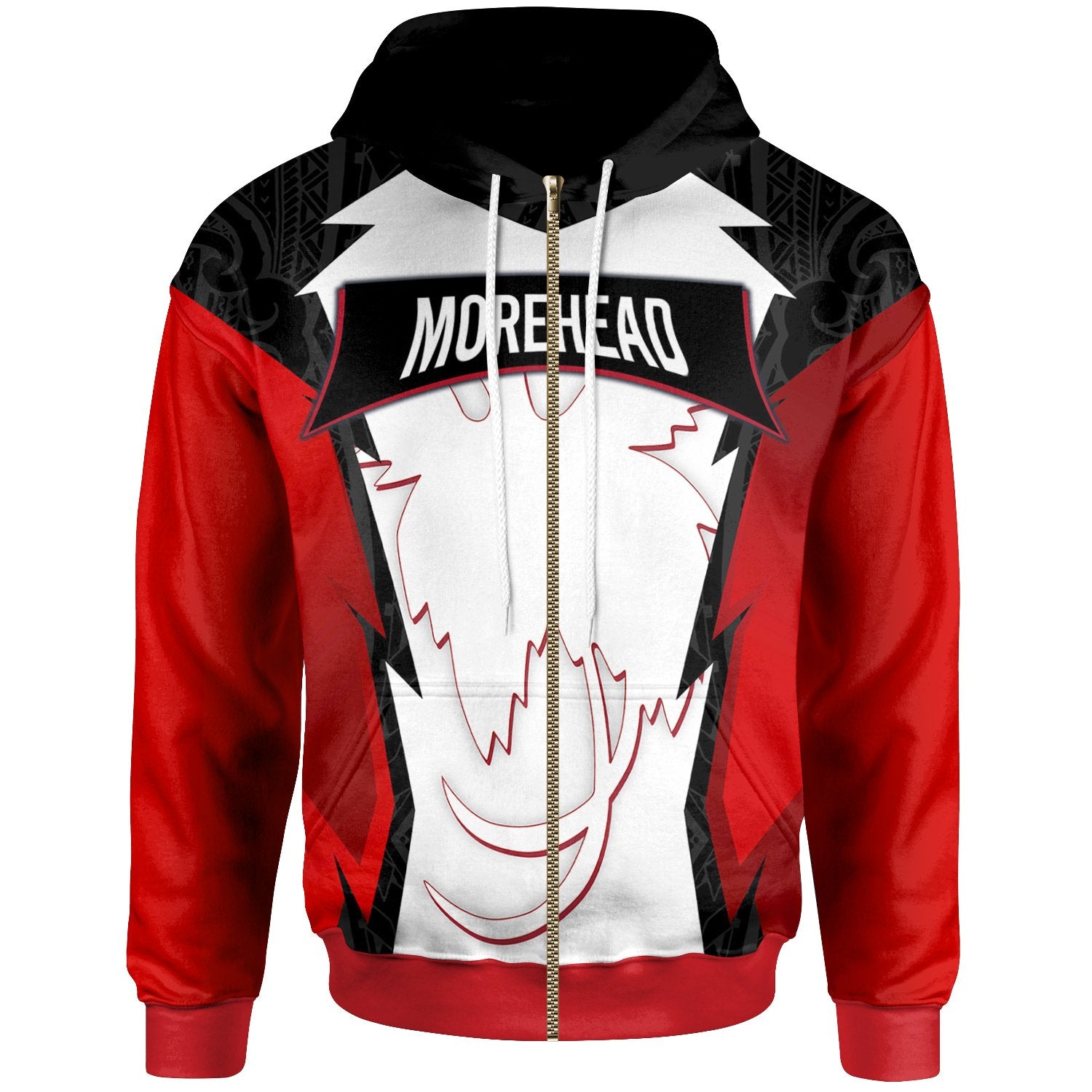 Papua New Guinea Zip Hoodie Morehead PNG Coat of Arms Unisex Red Black - Polynesian Pride