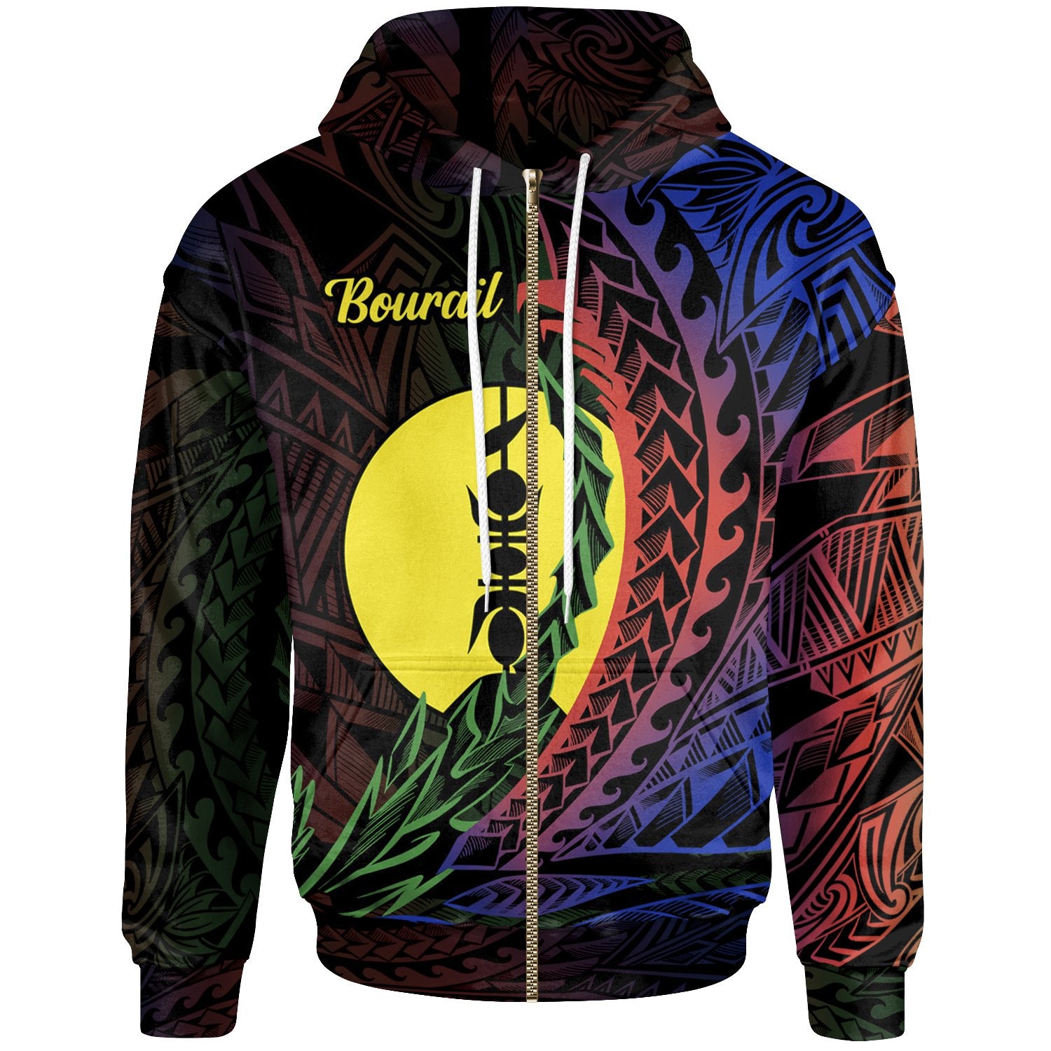 New Caledonia Zip Hoodie Bourail Wings Style Flag Color Unisex Black - Polynesian Pride