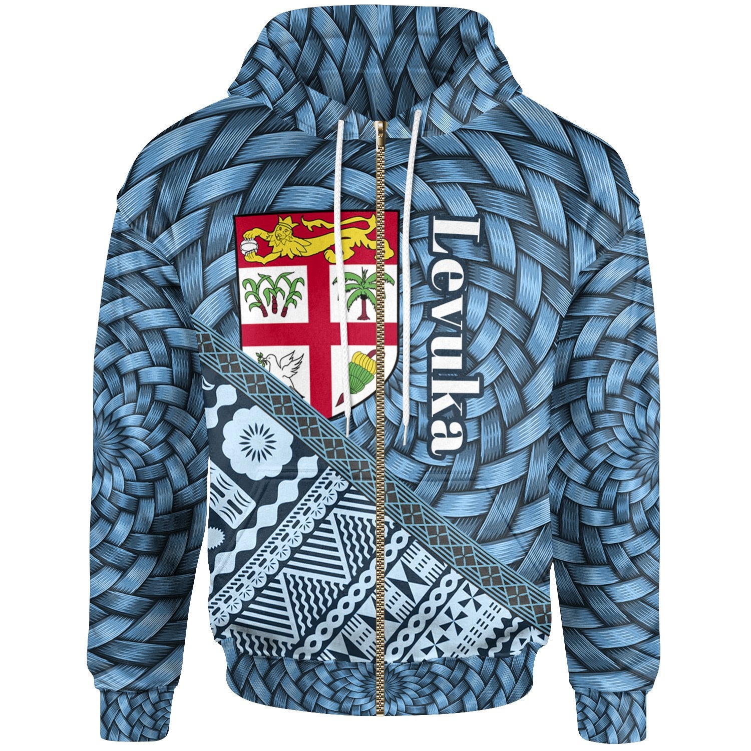 Fiji Zip Hoodie Levuka Tapa Patterns With Bamboo Unisex Blue - Polynesian Pride