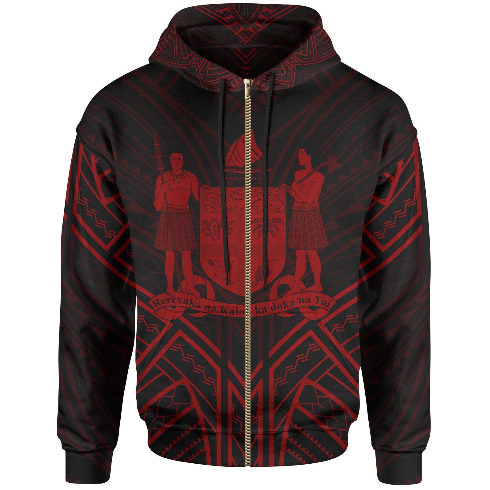 Fiji Zip Hoodie Fiji Seal Red Tribal Patterns Unisex White - Polynesian Pride