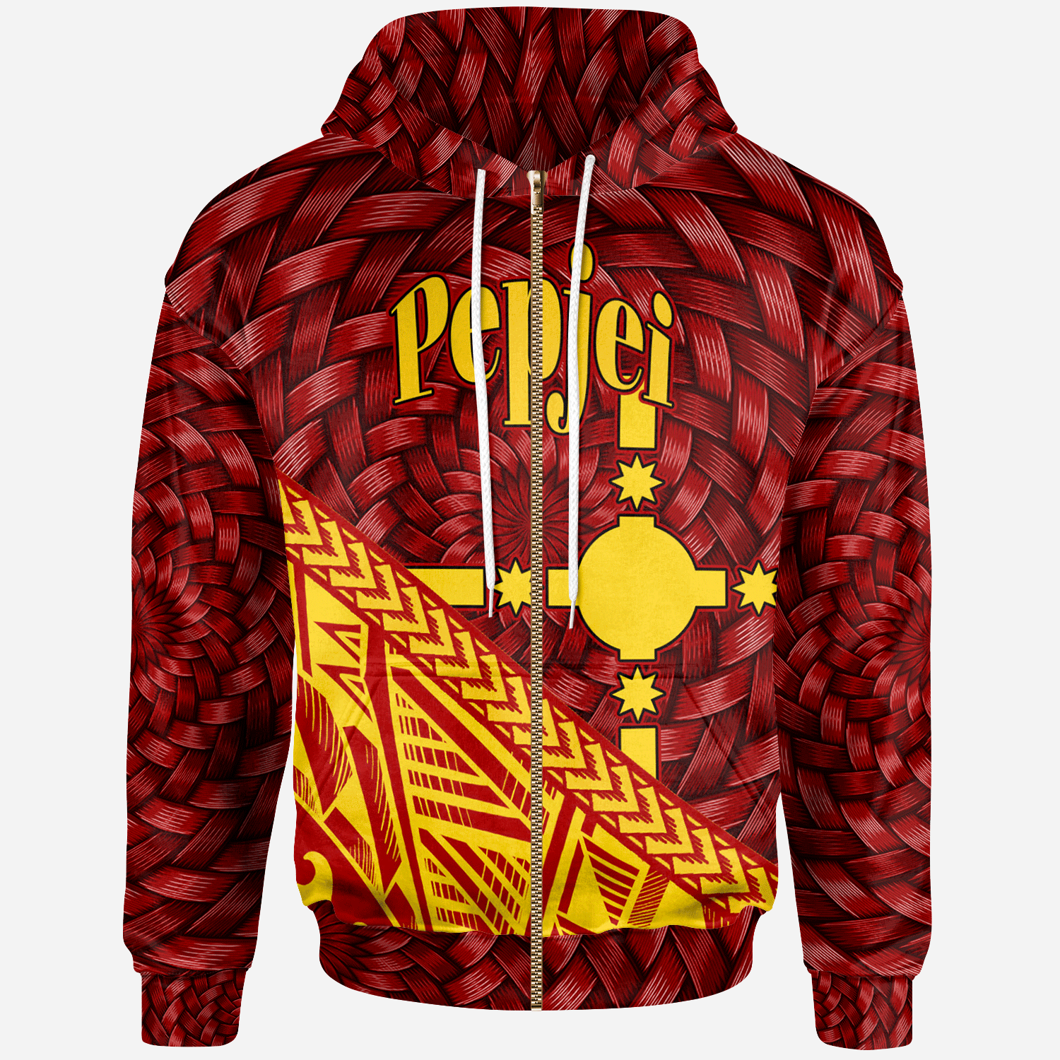 Rotuma Zip Hoodie Pepjei Tapa Patterns With Bamboo Unisex Red - Polynesian Pride