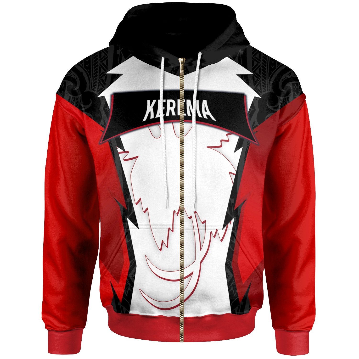 Papua New Guinea Zip Hoodie Kerema PNG Coat of Arms Unisex Red Black - Polynesian Pride