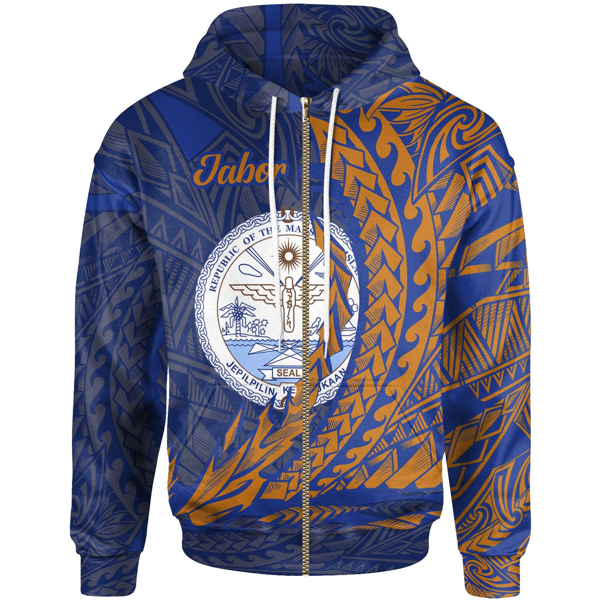 Marshall Islands Zip Hoodie Jabor Wings Style Unisex Blue - Polynesian Pride