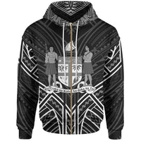 Fiji Zip Hoodie Fiji Seal Black Tribal Patterns Unisex White - Polynesian Pride